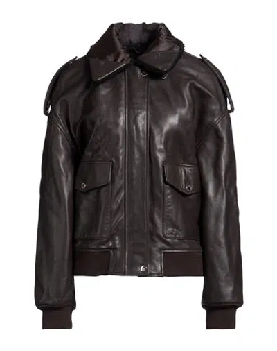 Maje Woman Jacket Dark Brown Size 0 Lambskin