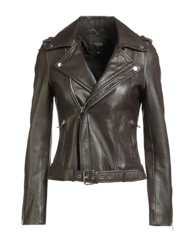 Maje Woman Jacket Dark Brown Size 8 Lambskin