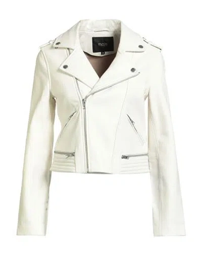 Maje Woman Jacket Ivory Size 10 Lambskin In White