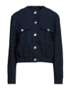 Maje Woman Jacket Navy Size 8 Cotton, Polyamide In Navy Blue