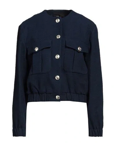 Maje Woman Jacket Navy Size 8 Cotton, Polyamide In Navy Blue