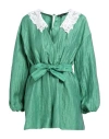 Maje Ifeuille Guipure-collar Linen-blend Playsuit In Green