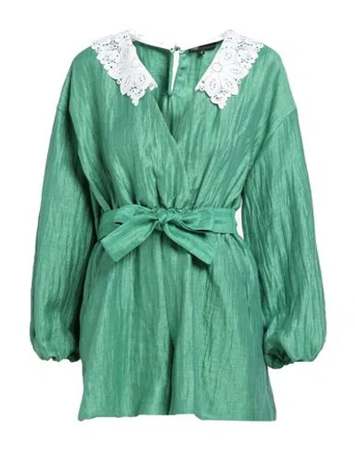 MAJE MAJE WOMAN JUMPSUIT GREEN SIZE 8 LINEN, POLYAMIDE, POLYESTER, ELASTANE
