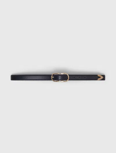 Maje Woman's Leather Double-buckle Leather Belt For Spring/summer In Black