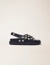 Maje Flat Leather And Rhinestone Sandals In Black