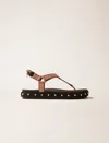 Maje Flat Rope And Leather Sandals In Black
