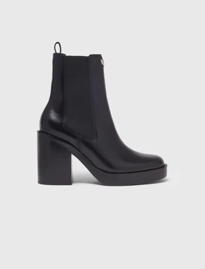 Maje Woman's Leather Heeled Leather Chelsea Boots For Spring/summer In Black
