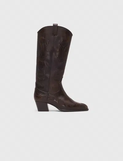 Maje Woman's Leather Leather Cowboy Boots For Fall/winter In Brown