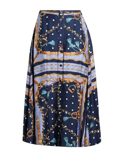 Maje Woman Midi Skirt Navy Size 6 Viscose In Blue