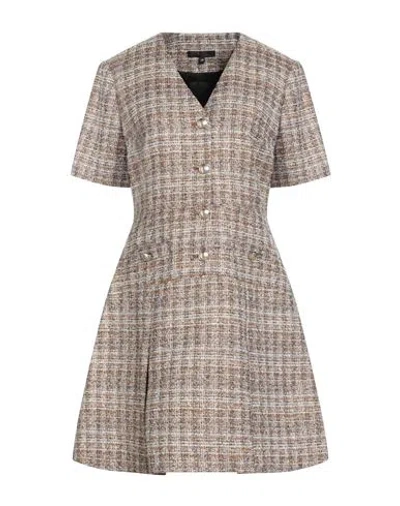 Maje Woman Mini Dress Beige Size 10 Cotton, Viscose, Acrylic, Metallic Fiber, Polyamide In Neutral