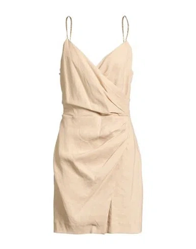 Maje Woman Mini Dress Beige Size 10 Linen, Viscose, Elastane In Neutral