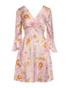 Maje Pink Flower Power Print Satin Mini Dress In Pink