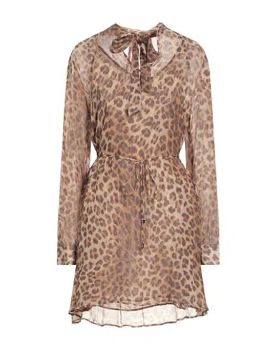 Maje Woman Mini Dress Sand Size 10 Viscose In Brown