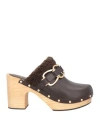 Maje Woman Mules & Clogs Chocolate Brown Size 8 Soft Leather, Textile Fibers In Brown