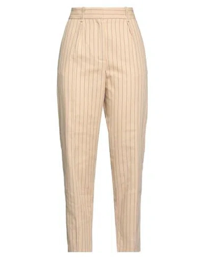 Maje Pilatex Pinstriped Cotton And Linen-blend Twill Tapered Pants In Beige