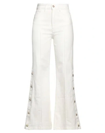 Maje Woman Pants White Size 10 Cotton, Elastane