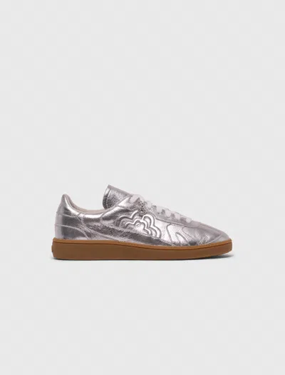 Maje Woman's Polyamide Metallic Leather Trainers For Fall/winter In Silver