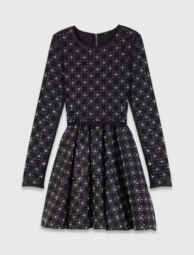 MAJE PEARL AND RHINESTONE SKATER DRESS