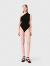 Maje Womens Asymmetric-neck Stretch-woven Bodysuit Black In Black