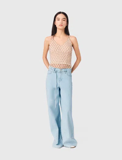 Maje Beaded Top With Lining In Neutral