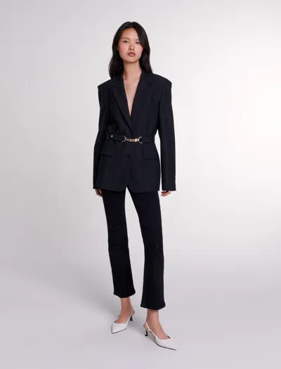 Maje Belted Suit Jacket In Black