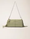 Maje Miss M Plain Leather Clutch Bag In Almond Green