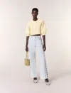 Maje Cropped Rhinestone Crochet Cardigan In Yellow