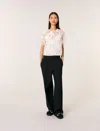 Maje Embroidered Short-sleeved Top In White
