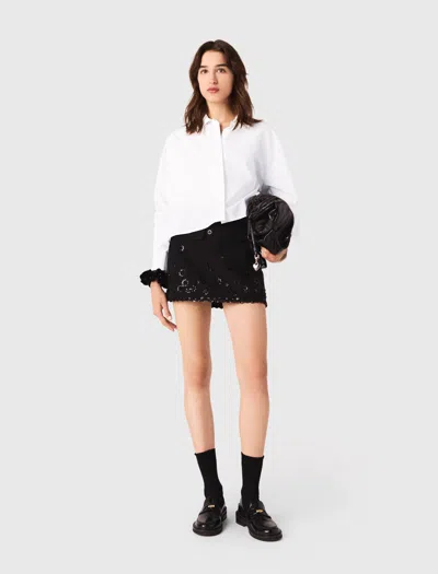 Maje Woman's Polyester Embroidered Skort For Fall/winter In Black