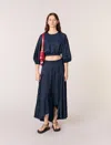Maje Japri Pleated Satin-effect Skirt In Navy
