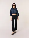 Maje Satin-look Short Top In Navy