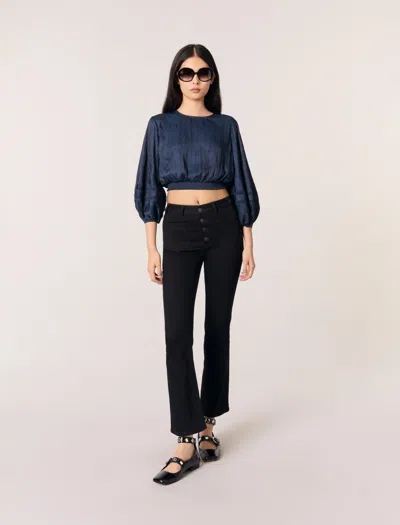 Maje Satin-look Short Top In Navy