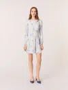Maje Womens Floral-print Long-sleeve Pleated Woven Mini Dress Bleus In Blue Flower Print Ecru Base