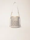 Maje Perforated Leather Bucket Bag In Ecru
