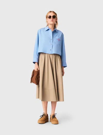 Maje Pleated Back Embroidered Shirt In Blue