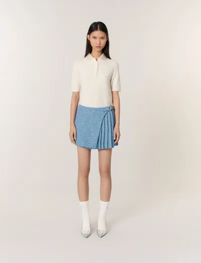 Maje Woman's Polyester Pleated Tweed Skort For Spring/summer In Blue