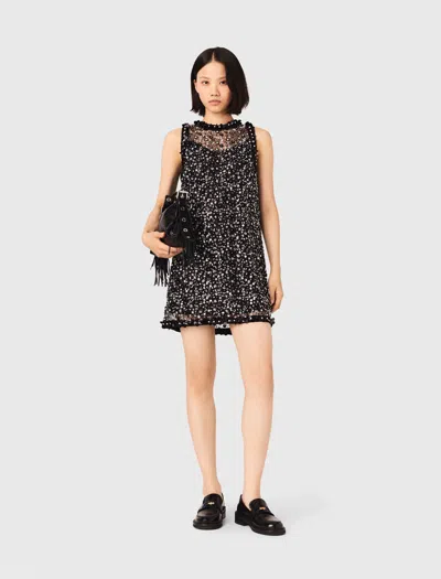 Maje Woman's Polyester Rhinestone Floral Dress For Spring/summer In Black