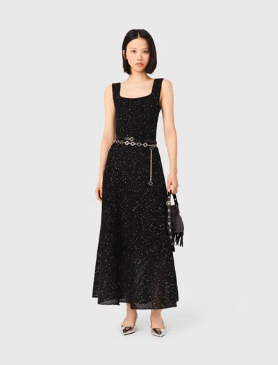 Maje Woman's Polyester Rhinestone Knit Maxi Dress For Spring/summer In Black