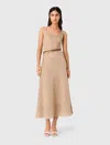Maje Rhinestone Knit Midi Dress In Brown