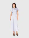 Maje Woman's Polyester Robe Maxi En Satin, Taille Plissée For Fall/winter In Blue