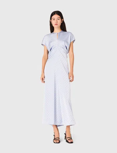 Maje Woman's Polyester Robe Maxi En Satin, Taille Plissée For Fall/winter In Blue