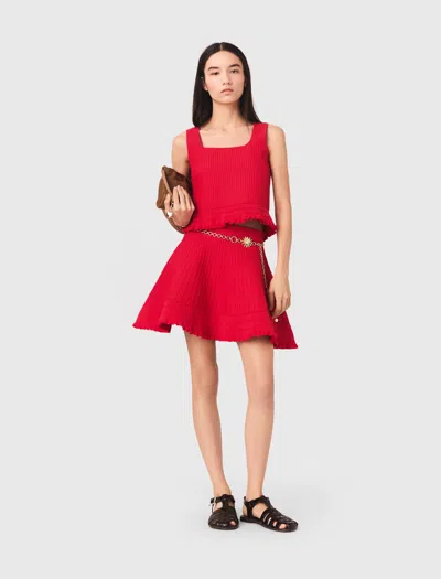 Maje Ruffled Ribbed Top In Red