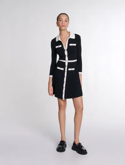 Maje Short Knit Dress In Black/white | ModeSens