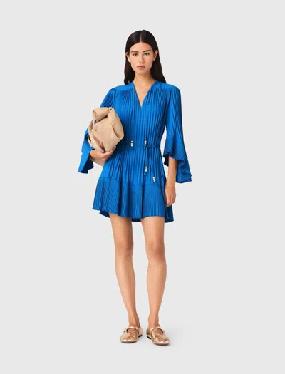 Maje Short Pleated Dress In Blue