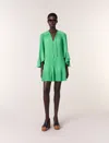 Maje Short Pleated Dress In Green