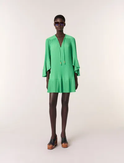 Maje Short Pleated Dress In Green