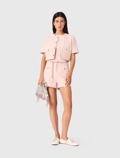 Maje Short-sleeved Tweed Jacket In Pink