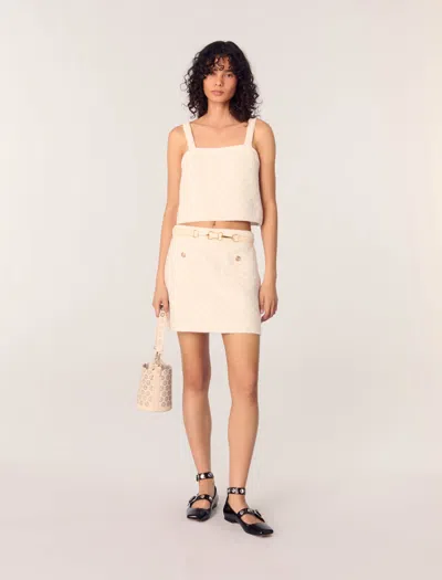 Maje Woman's Polyester Tweed-effect Knitted Skirt For Spring/summer In Ecru