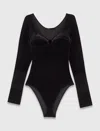 Maje Woman's Polyester Velvet And Corset Detail Bodysuit For Fall/winter In Black
