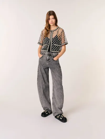 MAJE EMBROIDERED TULLE TOP